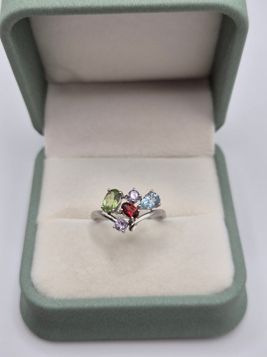 9ct white gold multigem ring