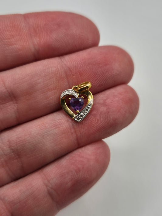 9ct gold amethyst and diamond pendant