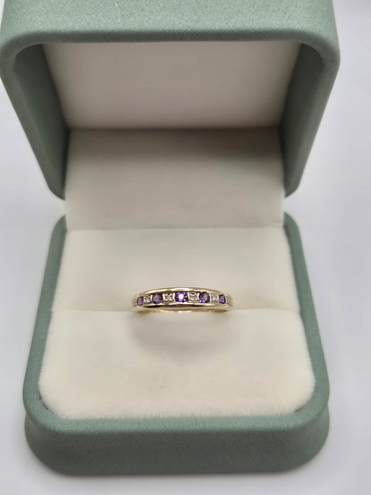 9ct gold amethyst and diamond ring