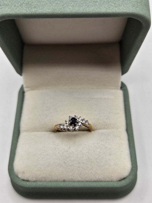 9ct gold sapphire and cz ring