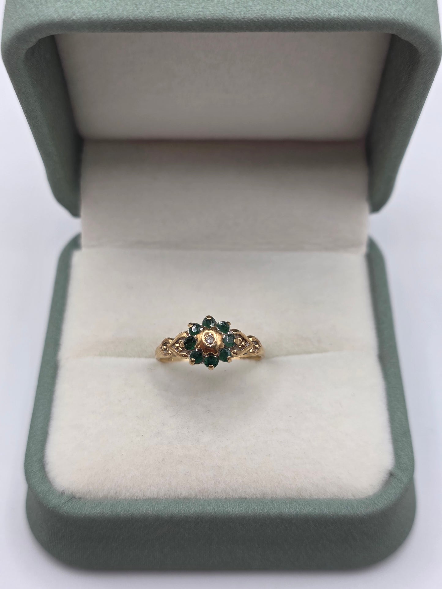 9ct gold emerald and diamond ring