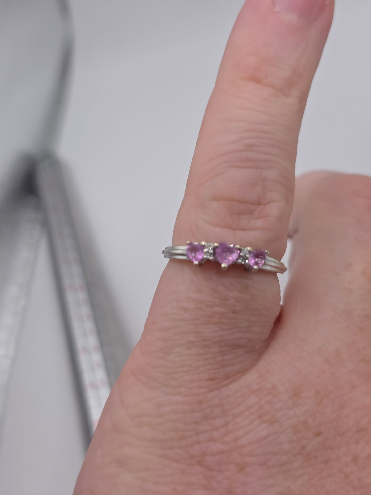 9ct white gold pink sapphire and diamond heart ring