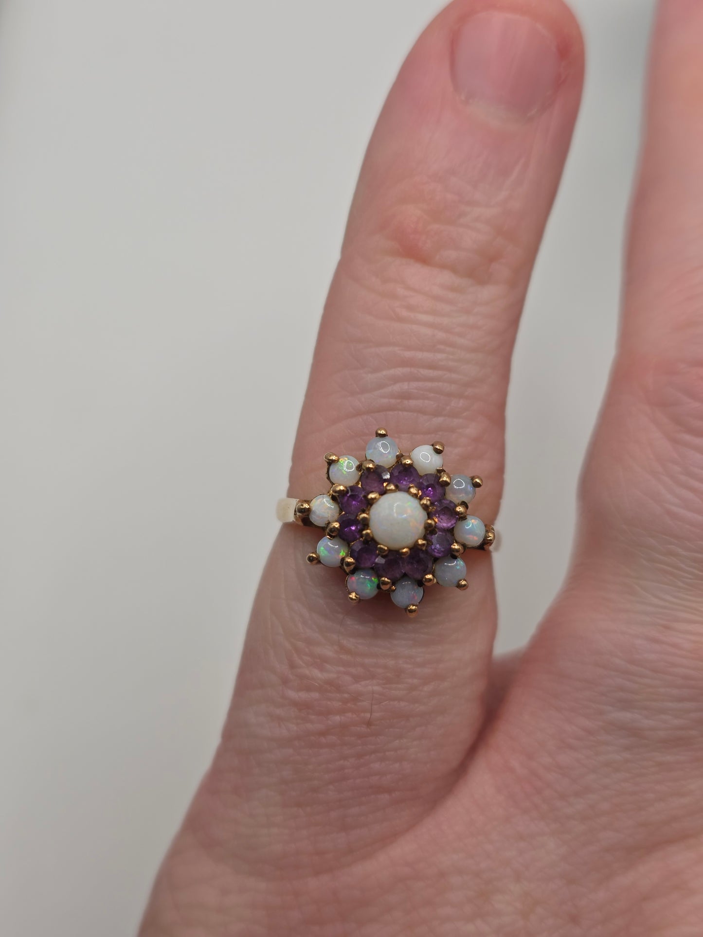 9ct gold opal and amethyst ring