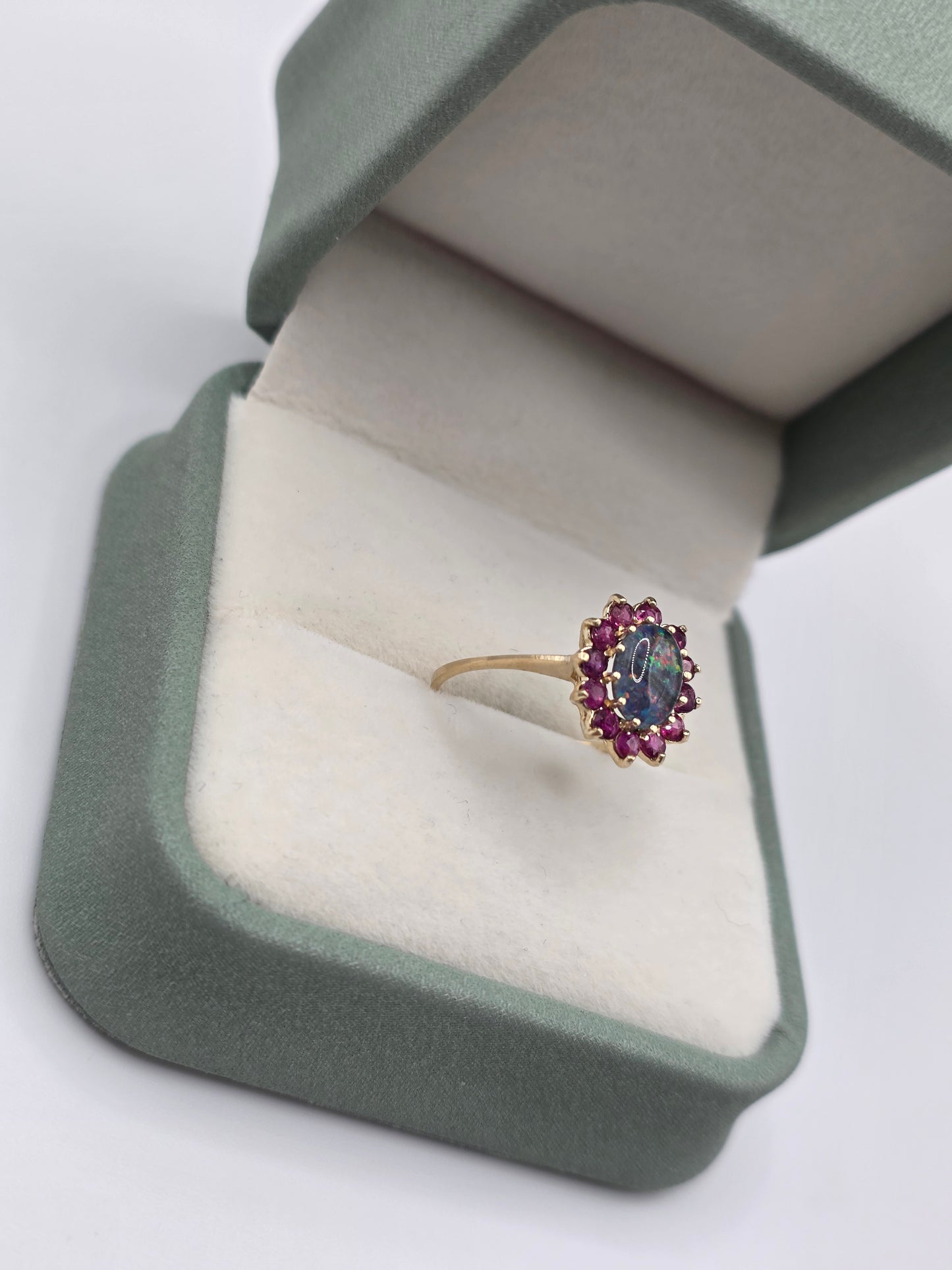 9ct gold opal triplet and ruby ring