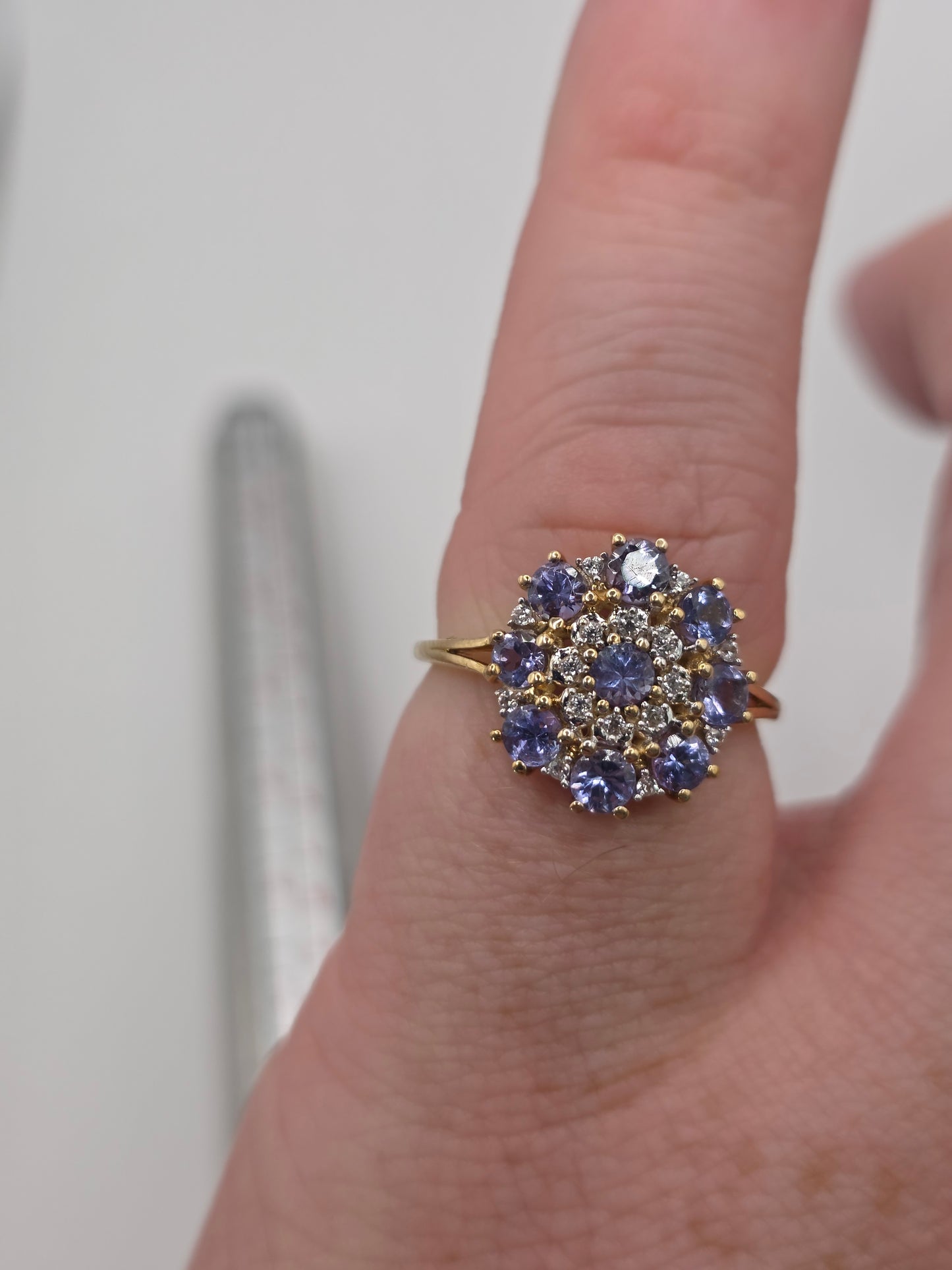 9ct gold iolite and diamond ring