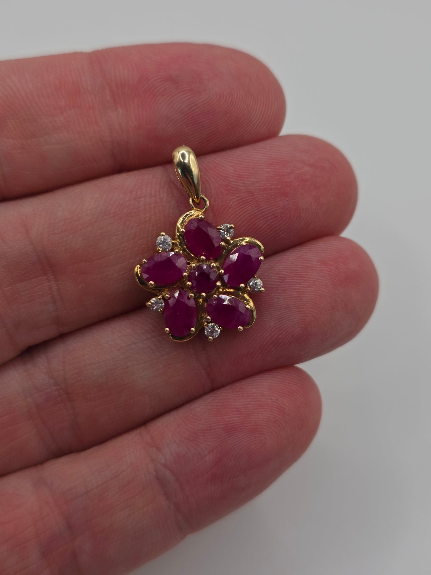 9ct gold ruby and zircon pendant
