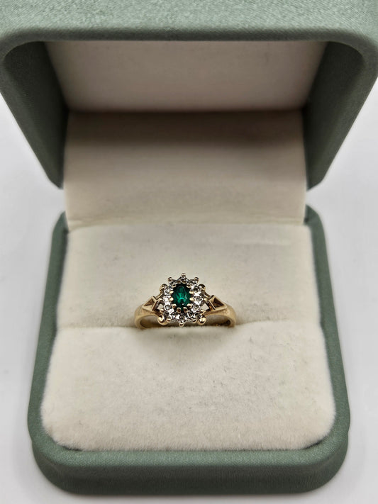 9ct gold synthetic emerald and diamond ring