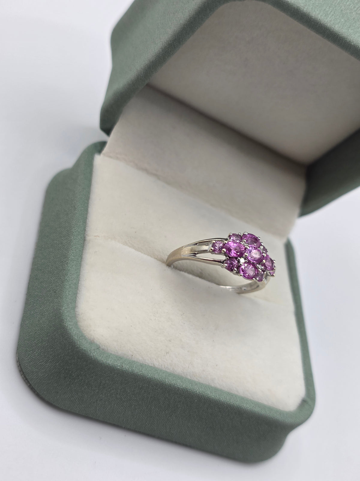 9ct white gold pink sapphire and diamond ring