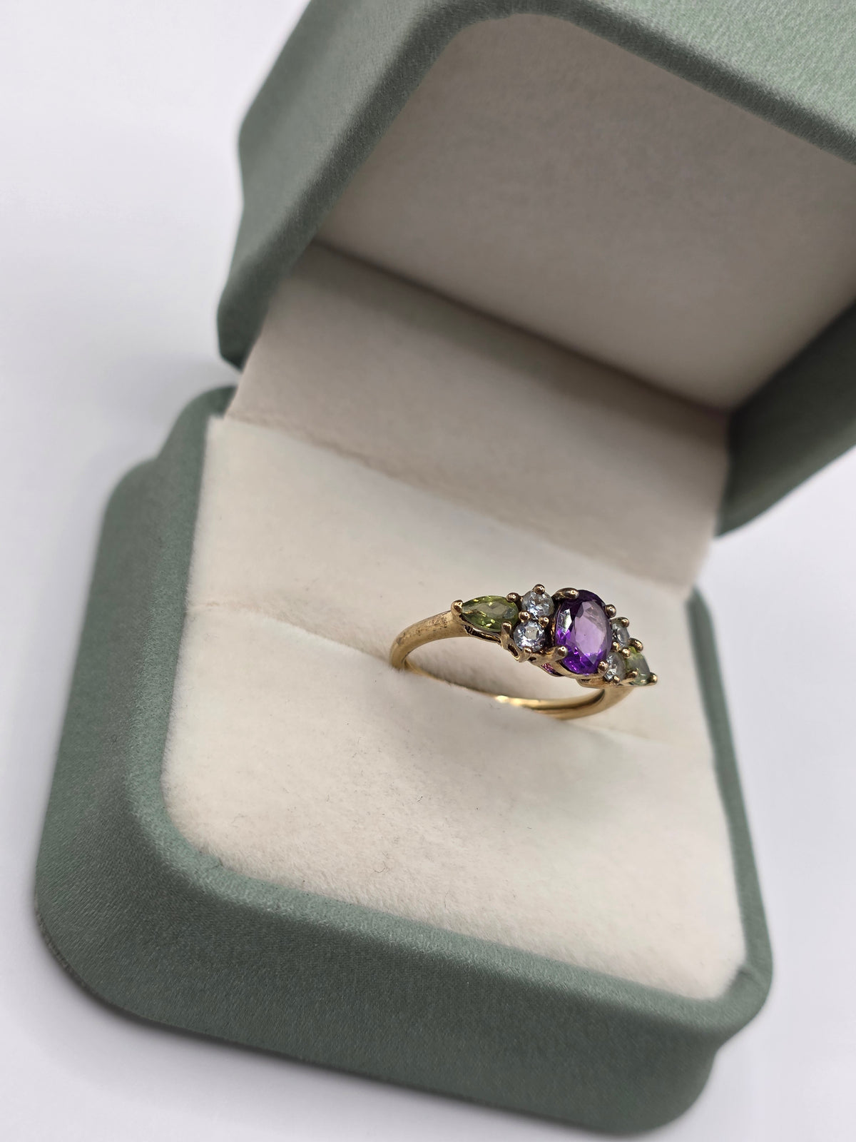 9ct gold amethyst, topaz and peridot ring