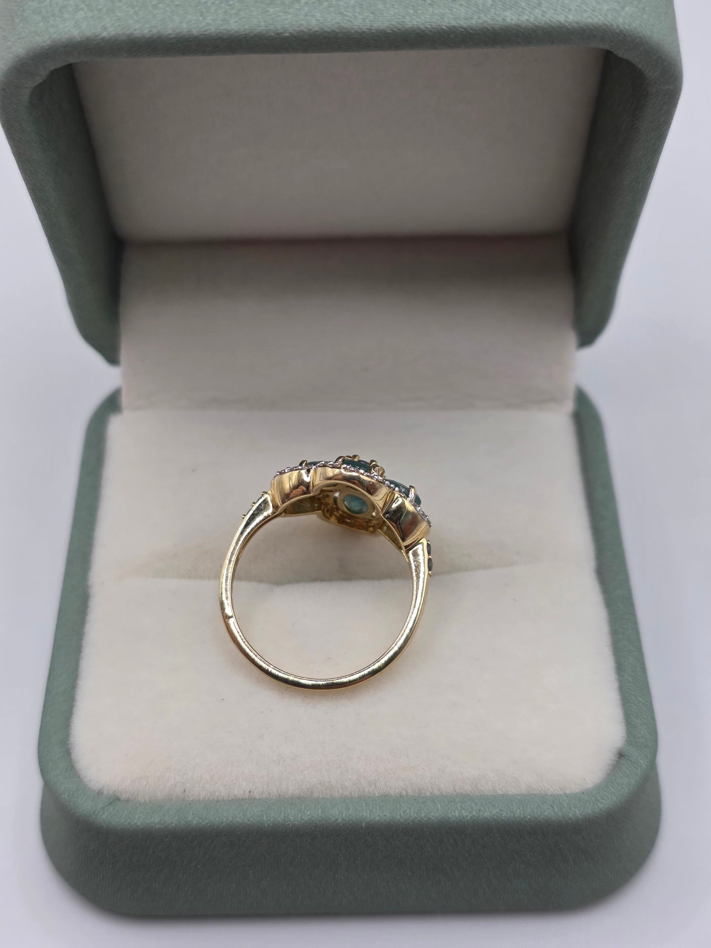 9ct gold topaz, emerald and zircon ring