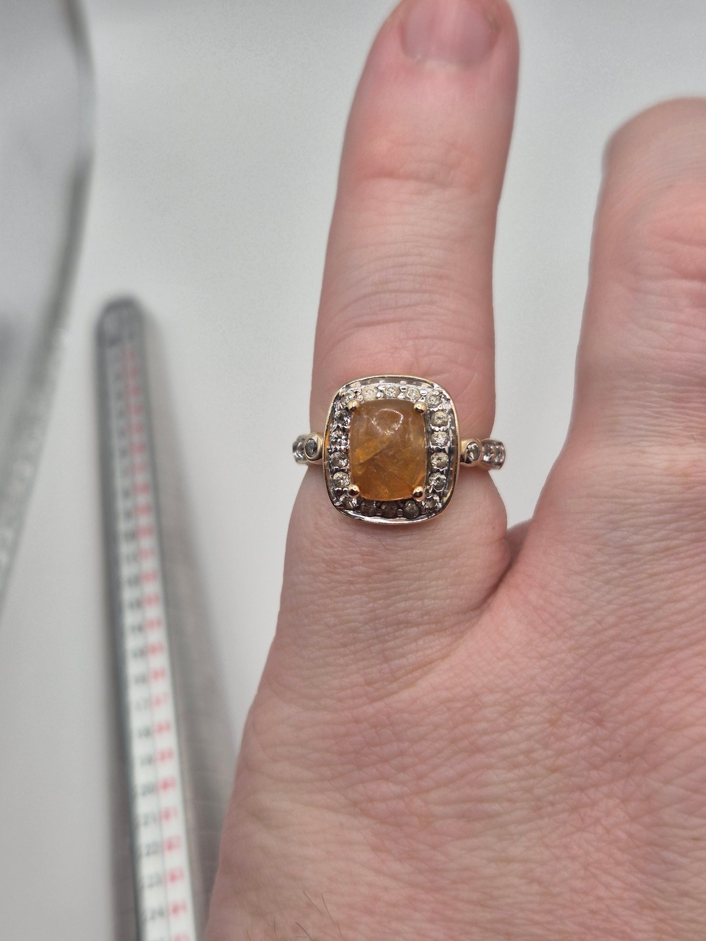 Heavy 9ct gold fire opal and diamond ring