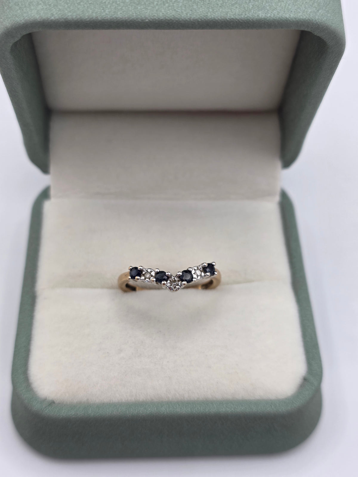 9ct gold sapphire and diamond wishbone ring