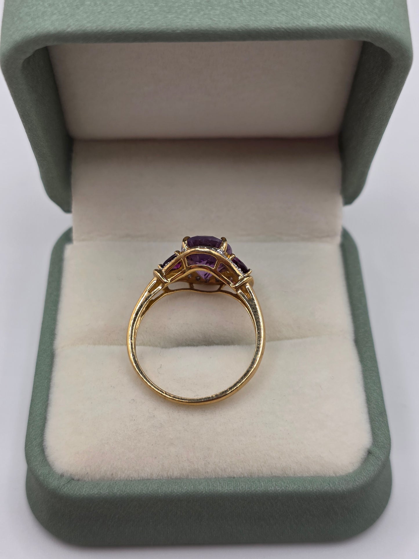 9ct gold amethyst, tourmaline and diamond ring