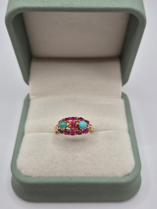14ct gold turquoise and ruby ring
