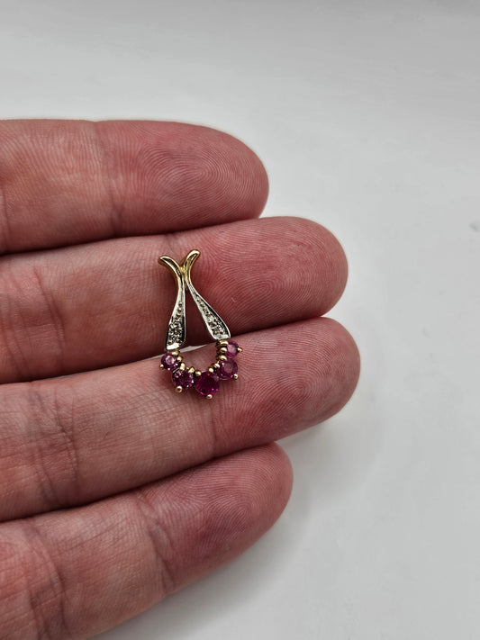 9ct gold ruby and diamond pendant