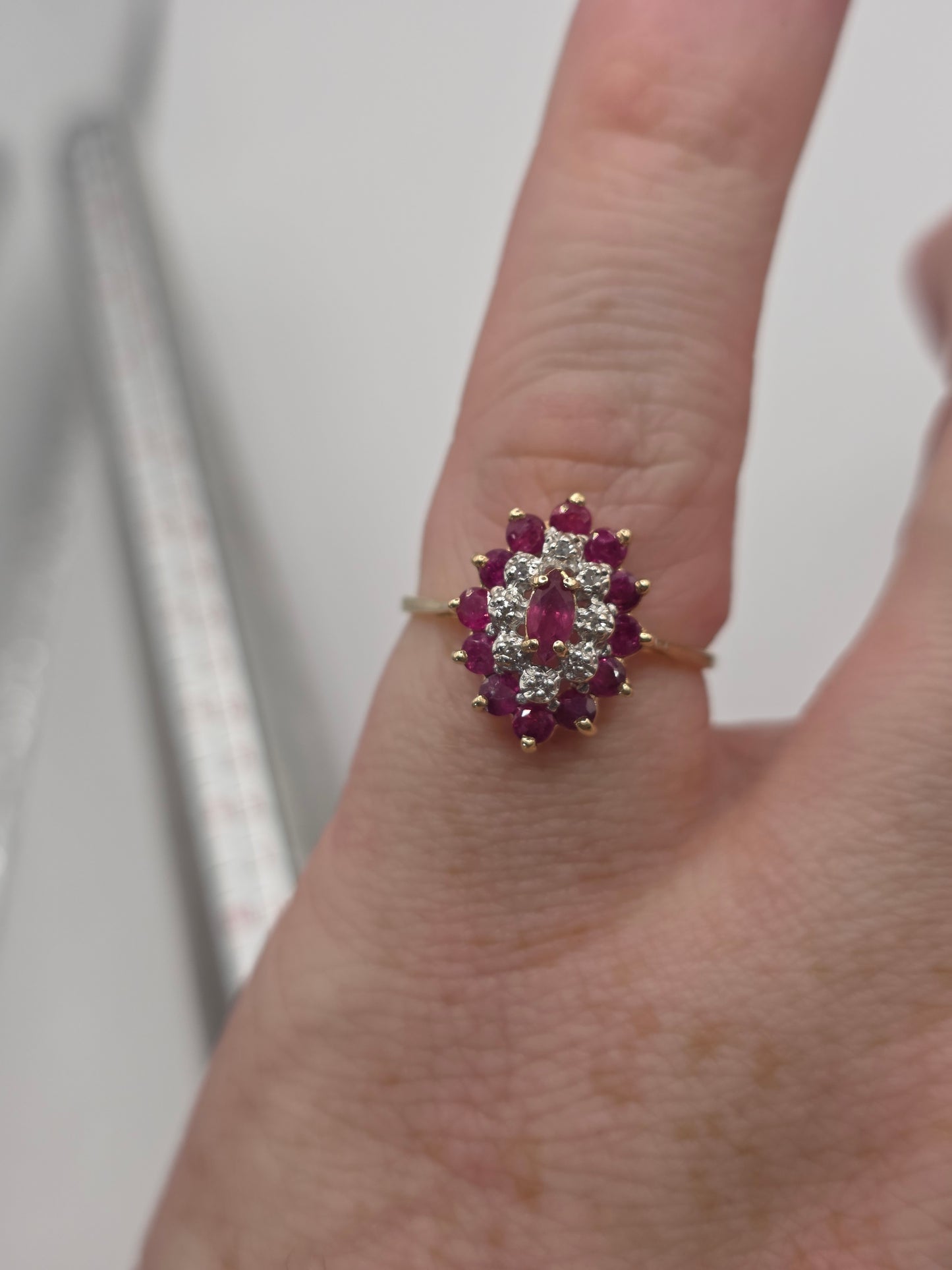 9ct gold ruby and diamond ring
