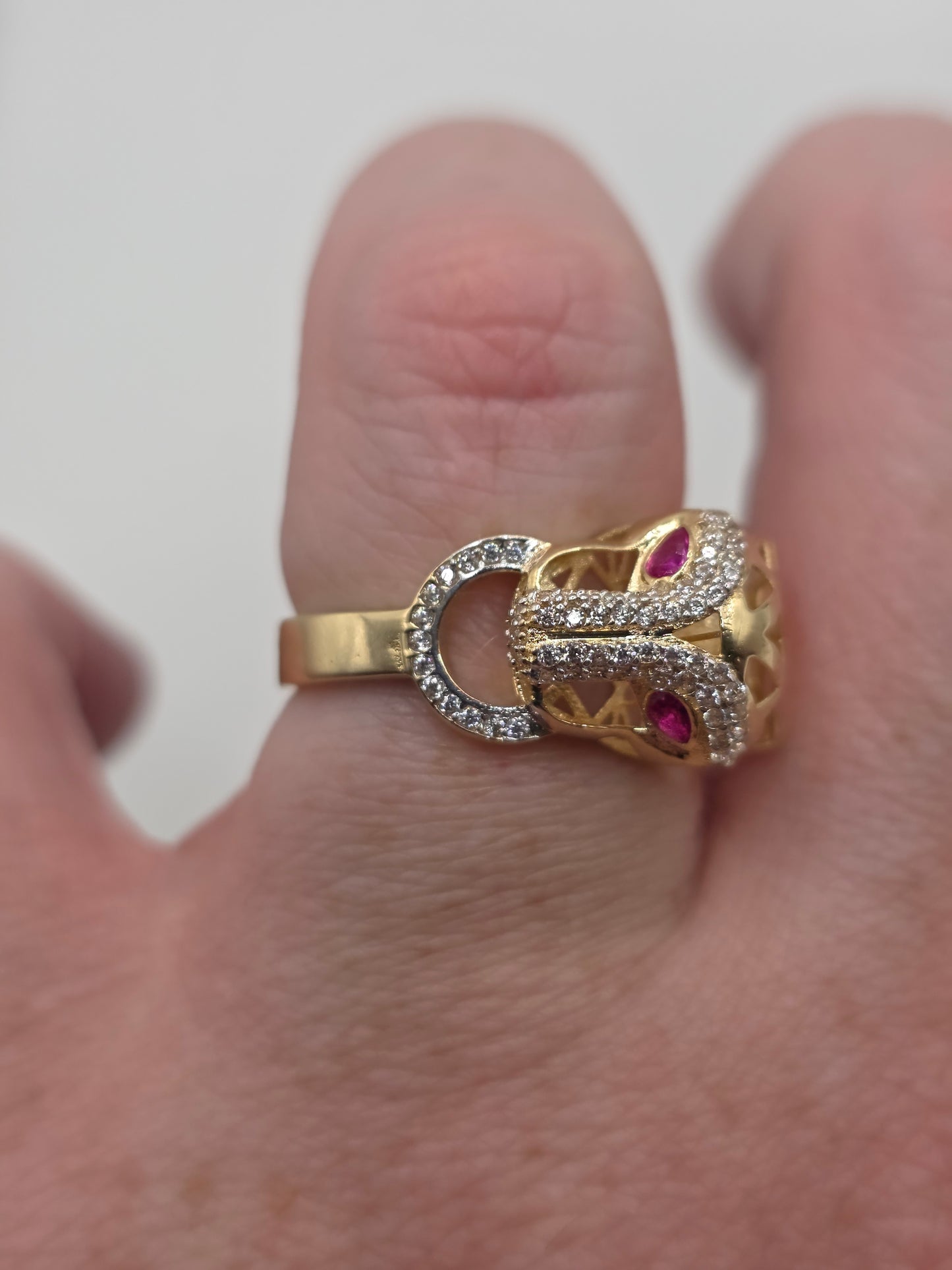 14ct gold ruby and cz panther ring
