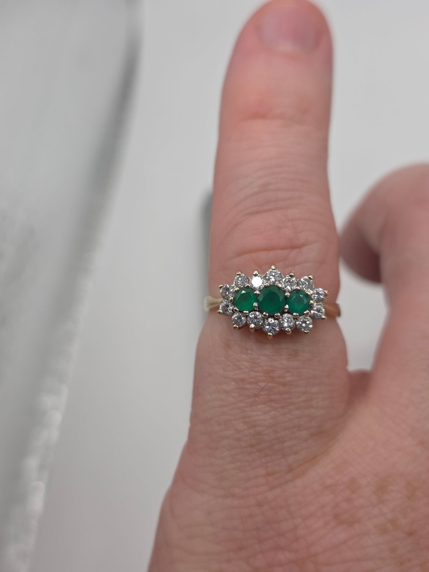 9ct gold emerald and cz ring