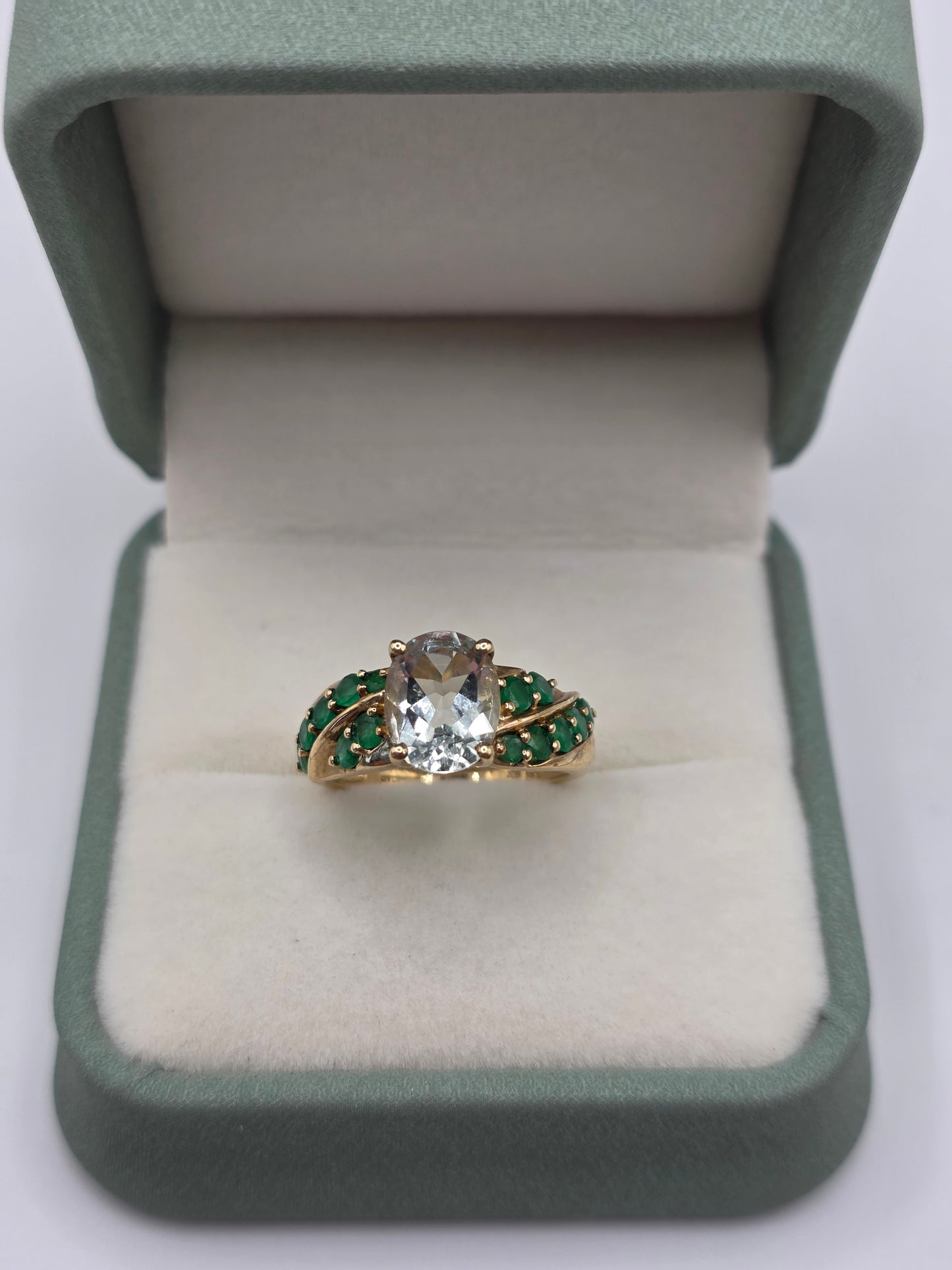 9ct gold aquamarine and emerald ring