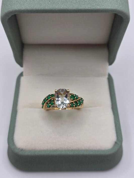 9ct gold aquamarine and emerald ring