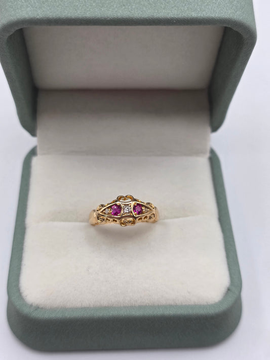 18ct gold ruby and diamond gypsy ring