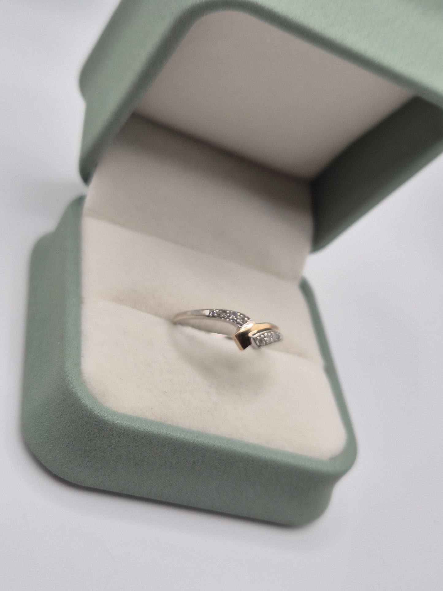 9ct two tone gold diamond wishbone ring