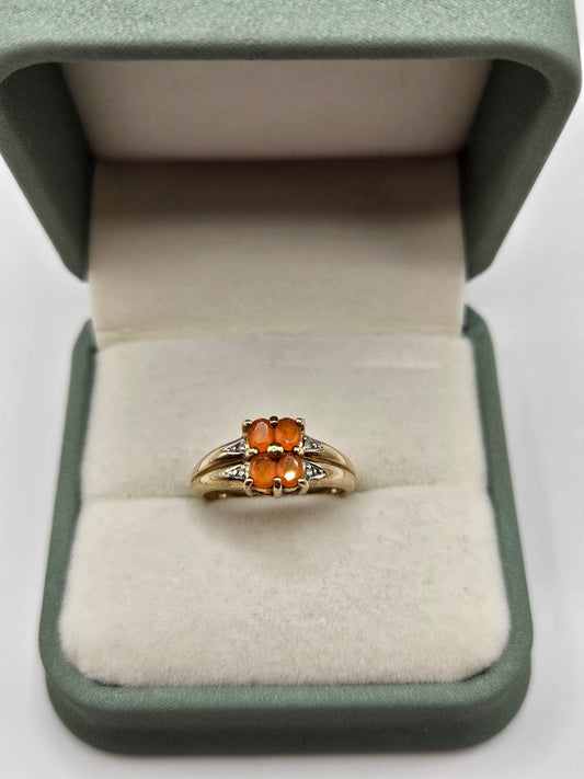 9ct gold fire opal and diamond ring