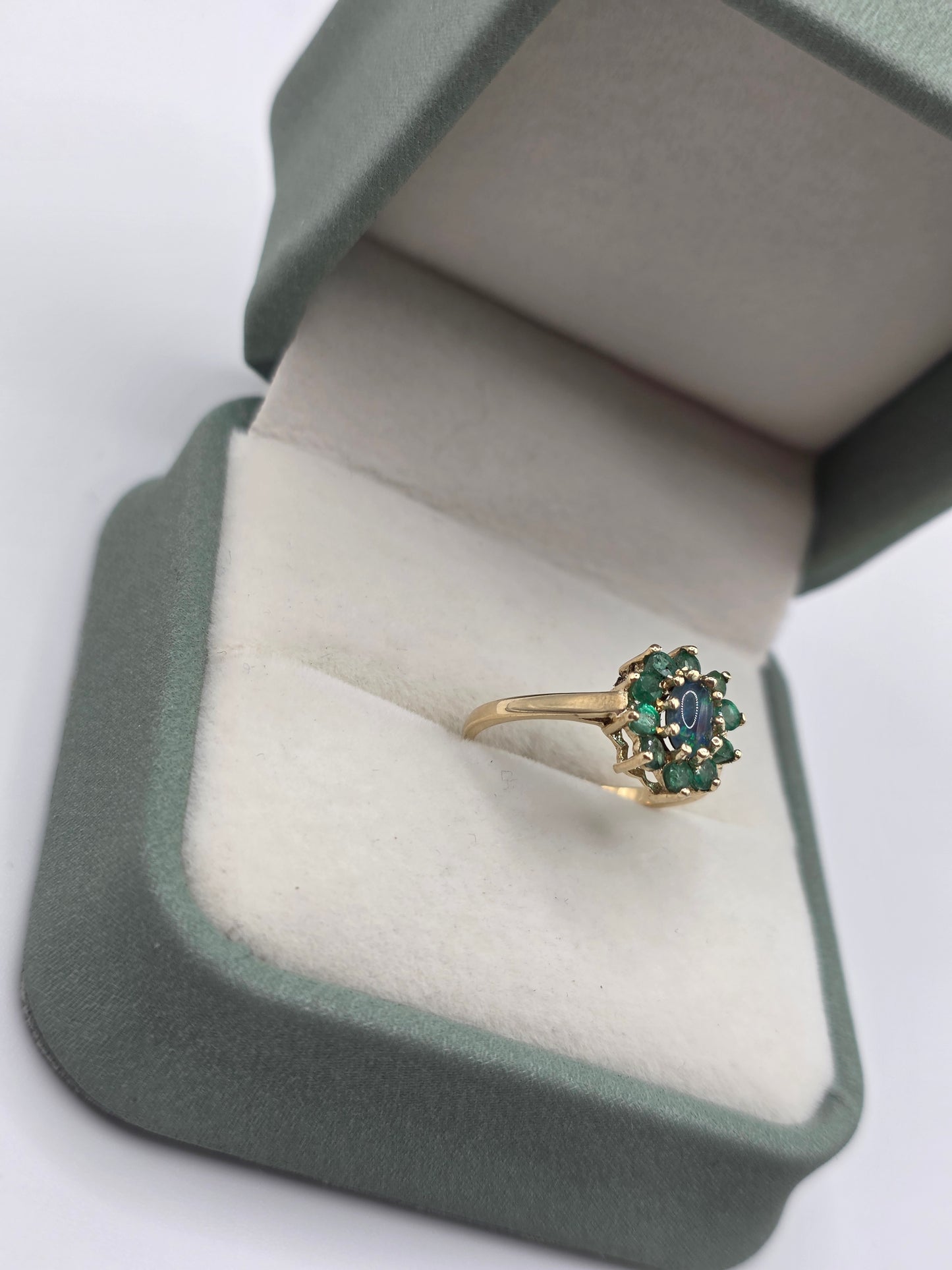9ct gold opal triplet and emerald ring