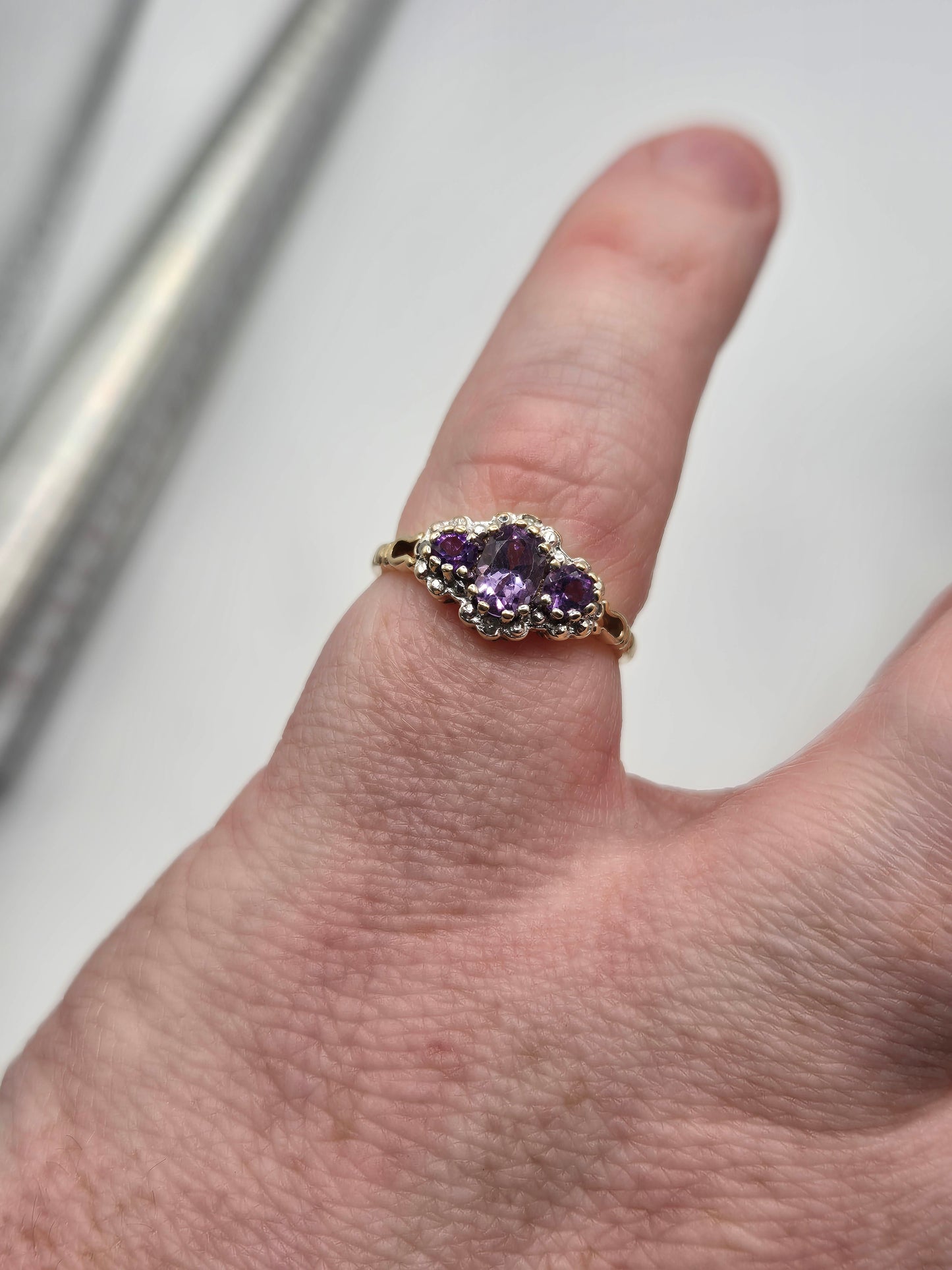 9ct gold amethyst and diamond ring