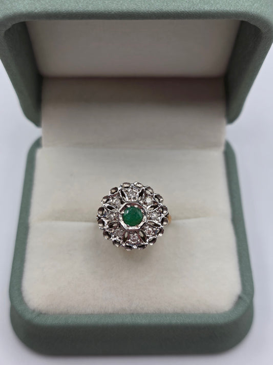 Vintage 9ct gold emerald and diamond ring