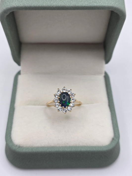 9ct gold opal triplet and topaz ring