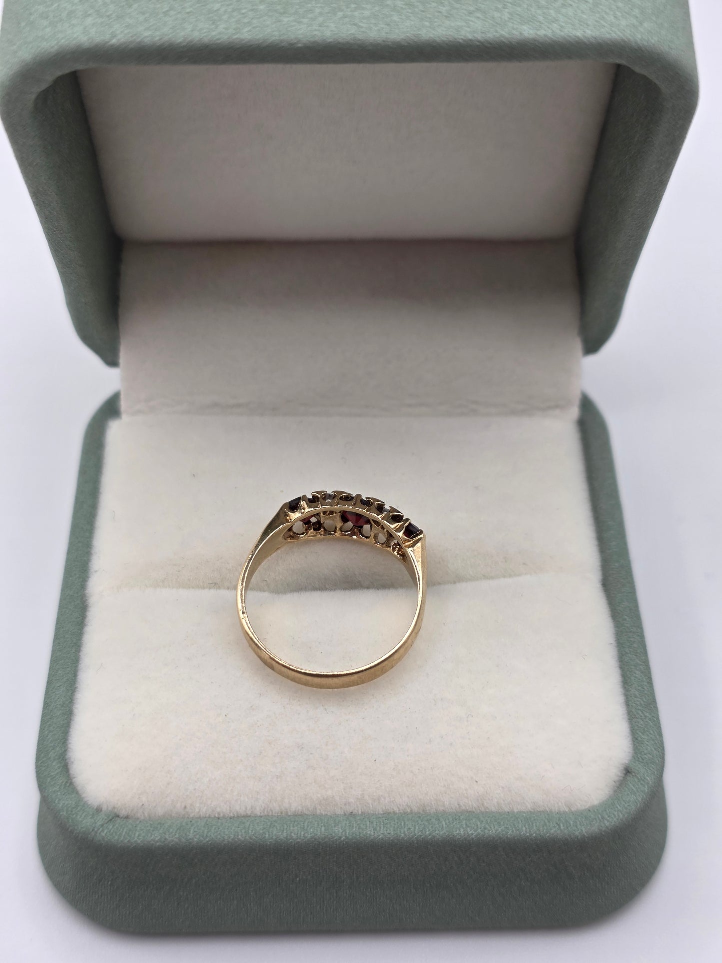 9ct gold garnet and diamond gypsy ring