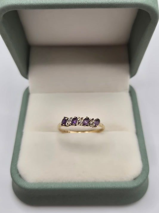 9ct gold amethyst and diamond ring