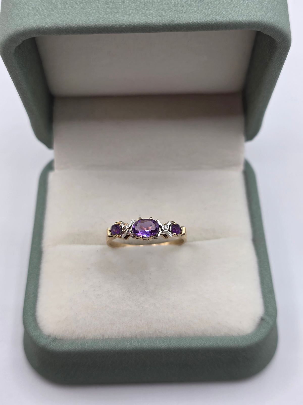 9ct two tone gold amethyst and diamond ring