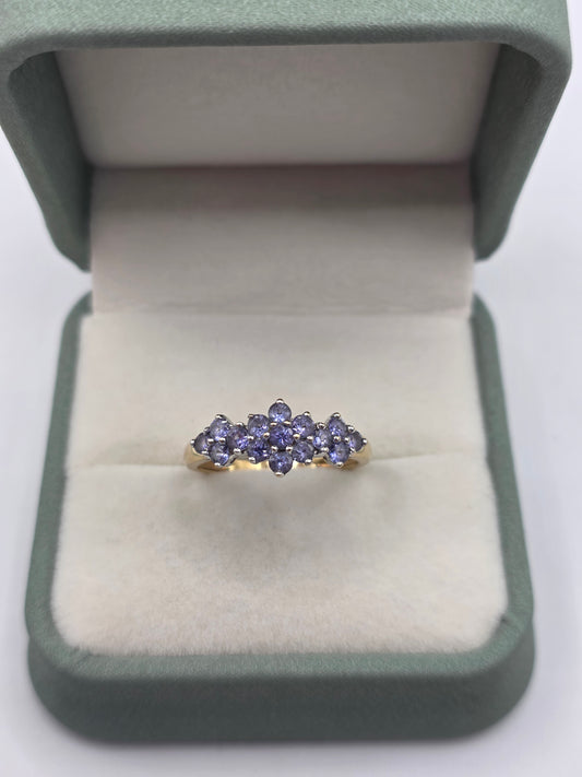 9ct gold tanzanite cluster ring