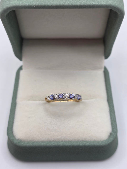 9ct gold tanzanite and diamond ring