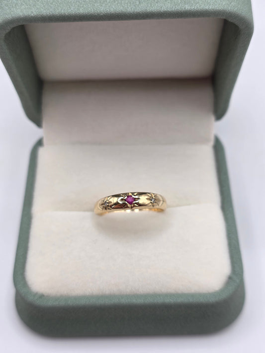 9ct gold ruby and diamond gypsy ring