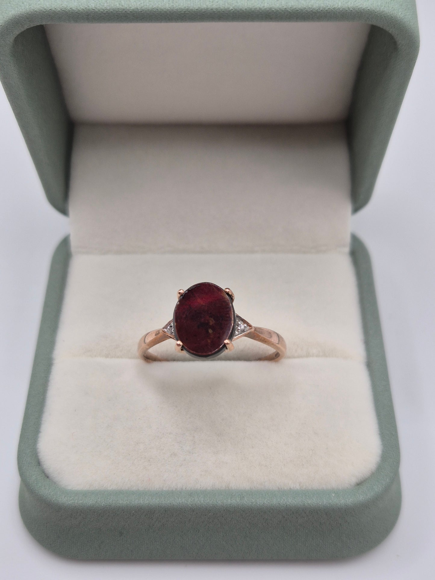 9ct rose gold ammolite and diamond ring