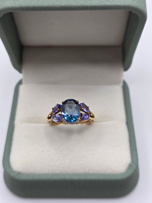 9ct gold topaz and tanzanite ring