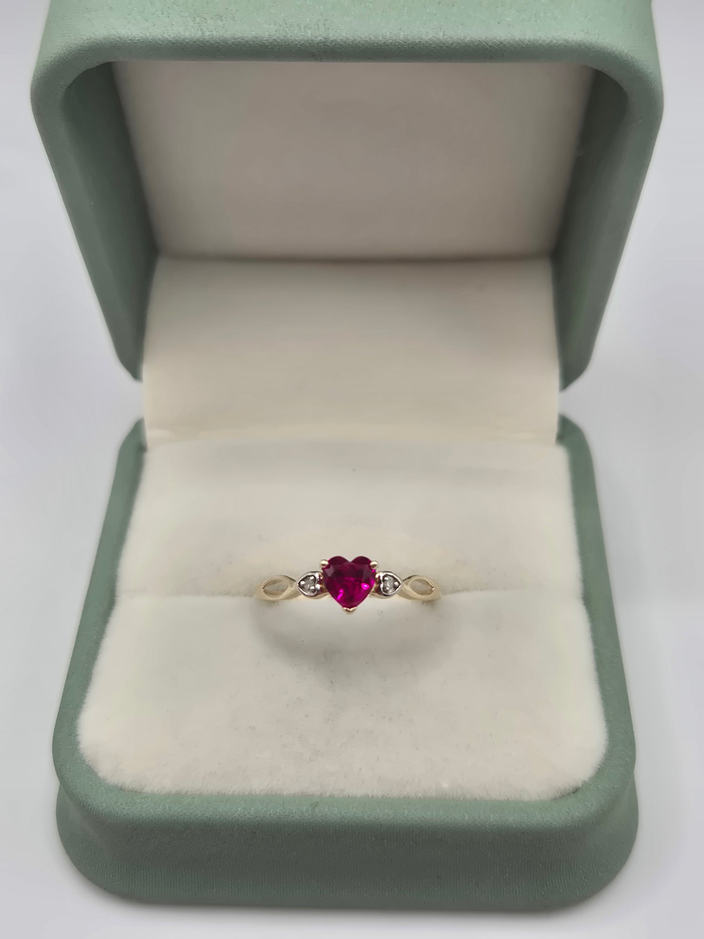 9ct gold synthetic ruby and diamond heart ring