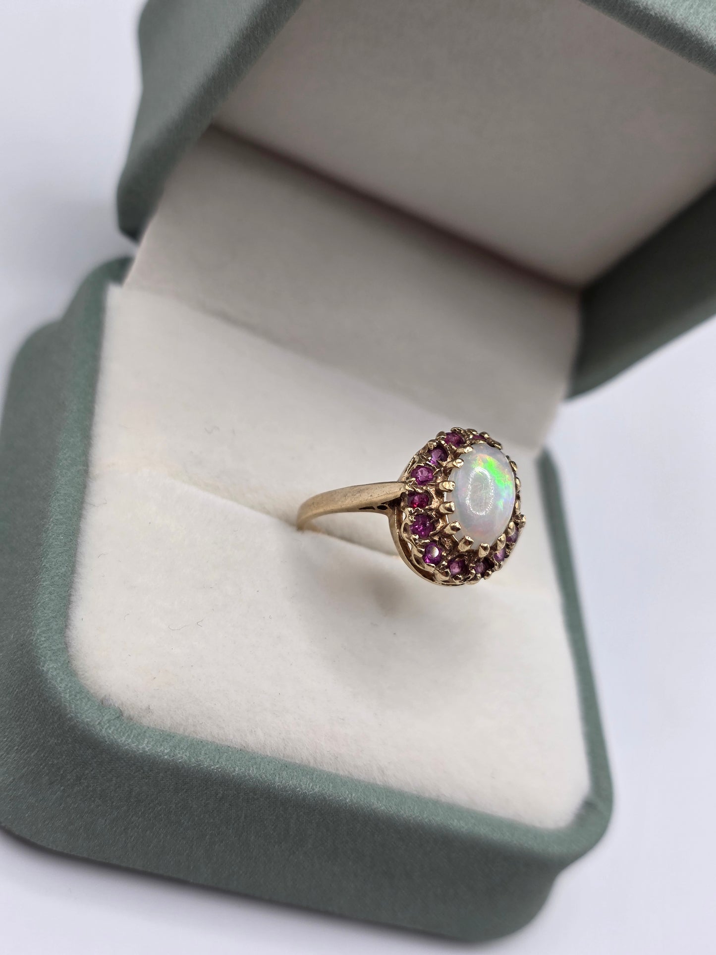 9ct gold opal and ruby ring