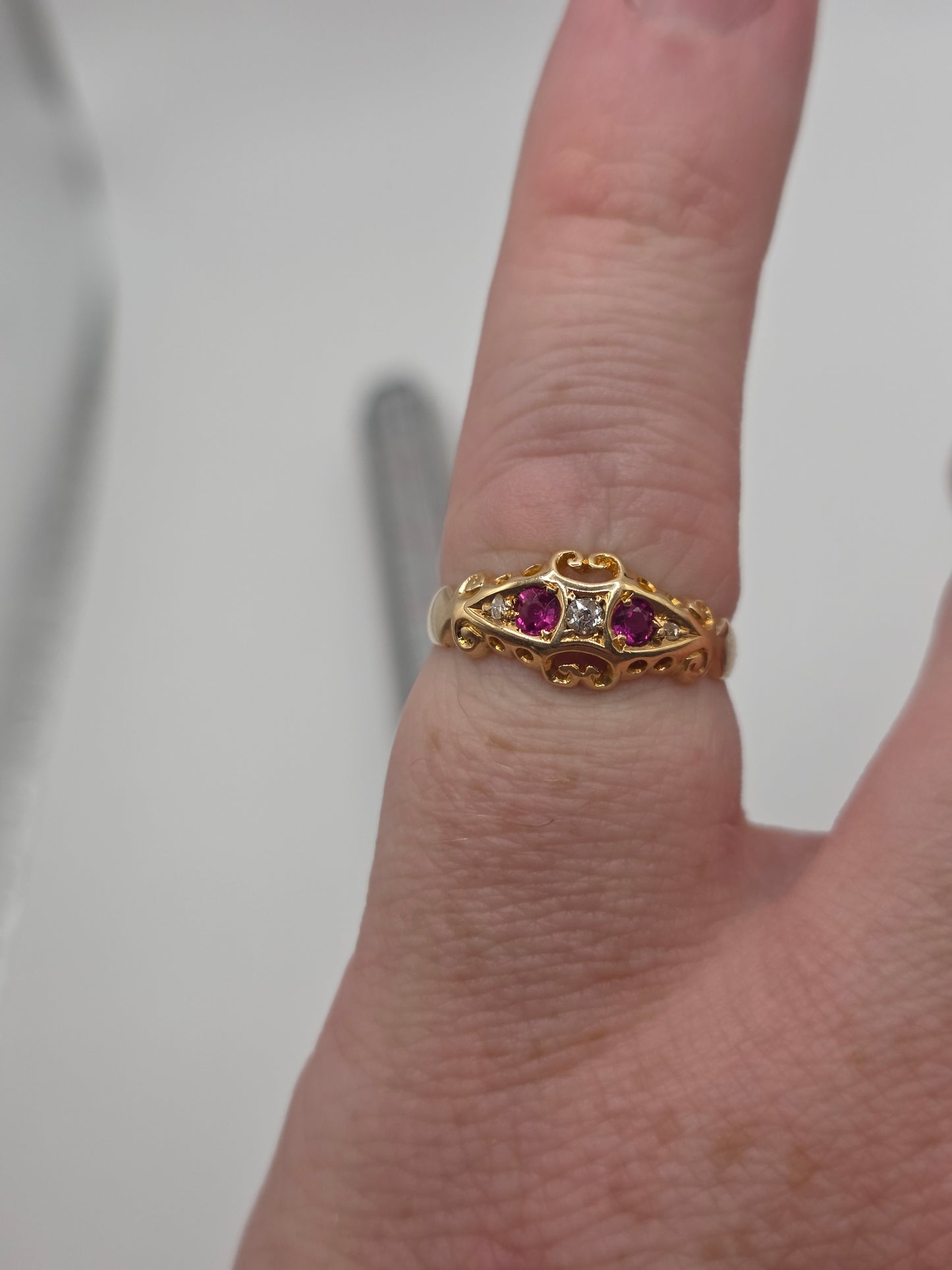 18ct gold ruby and diamond gypsy ring