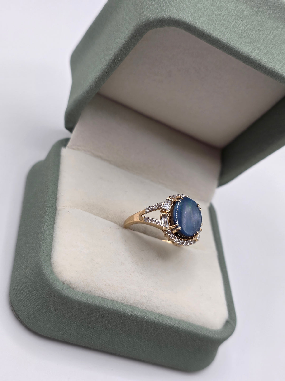9ct gold opal doublet and zircon ring