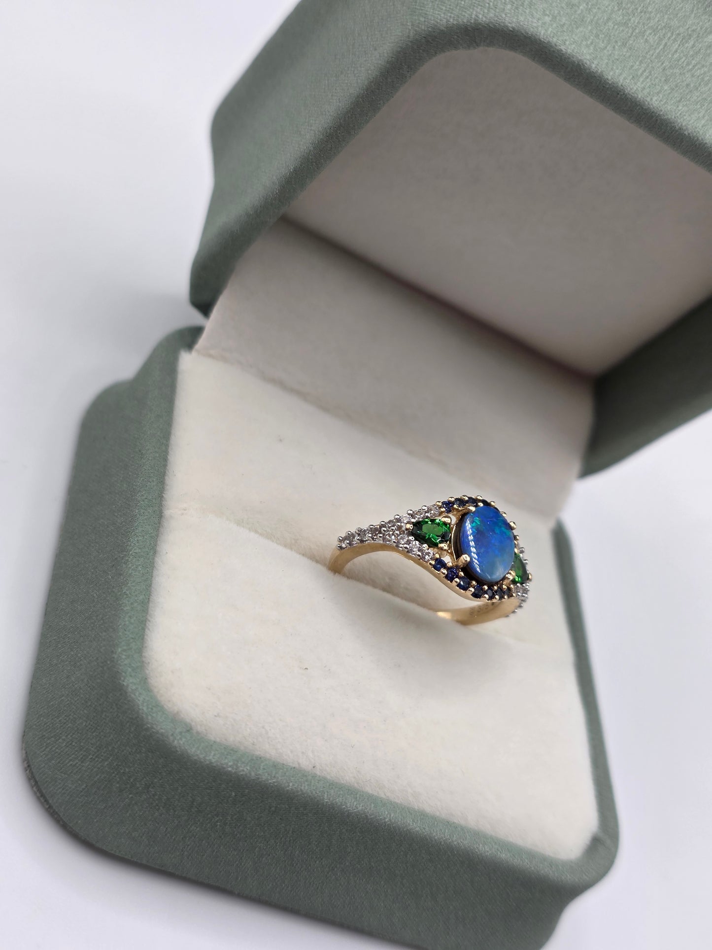 9ct gold opal doublet and multigem ring