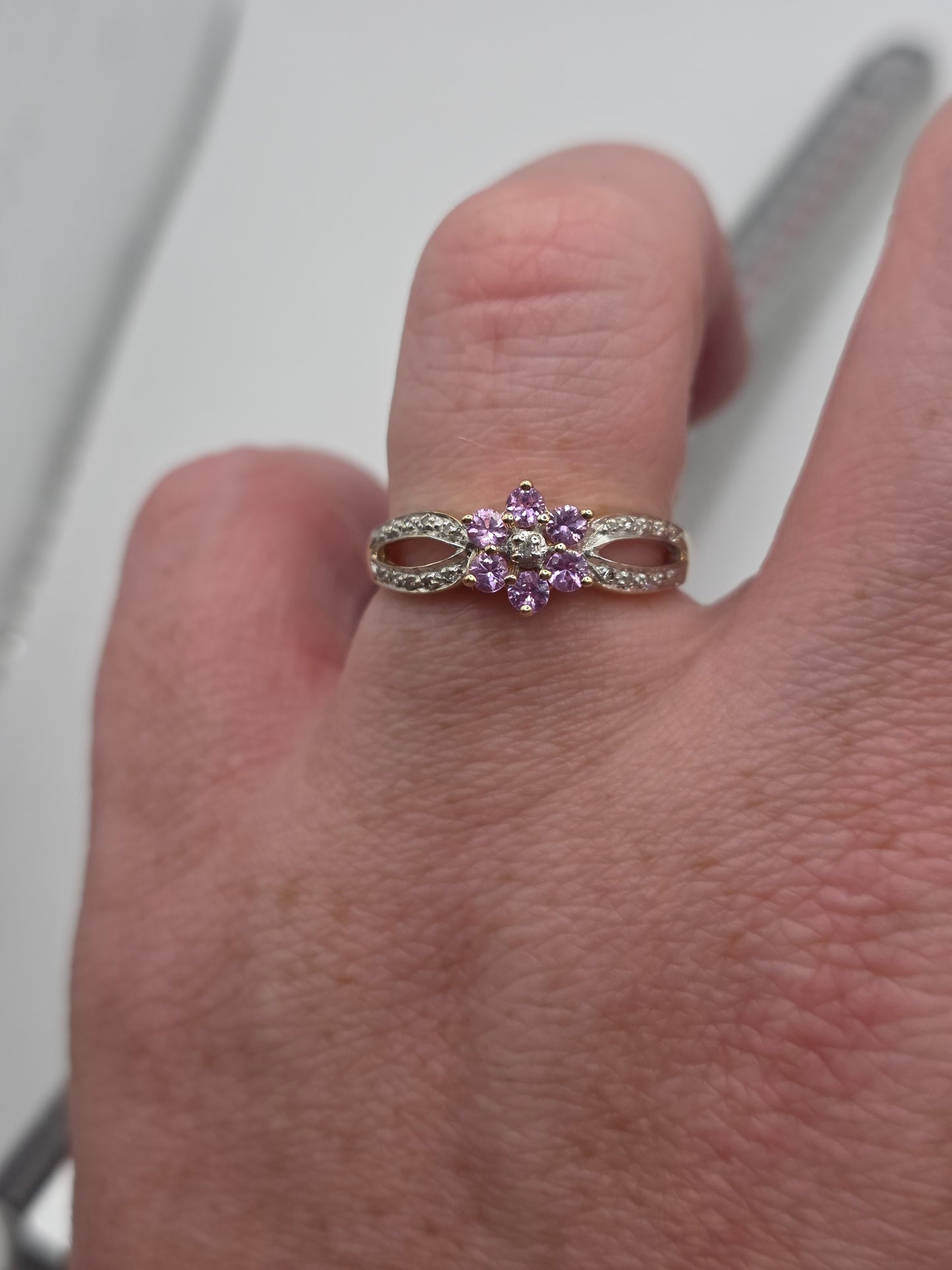 9ct gold pink topaz and diamond ring