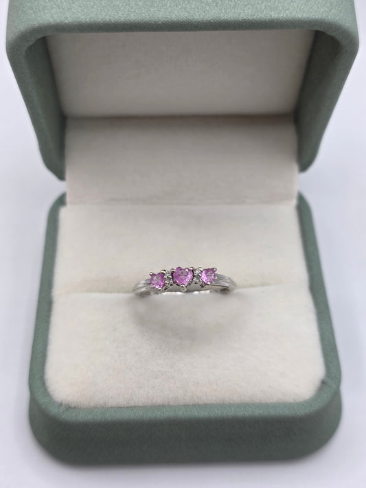 9ct white gold pink sapphire and diamond heart ring
