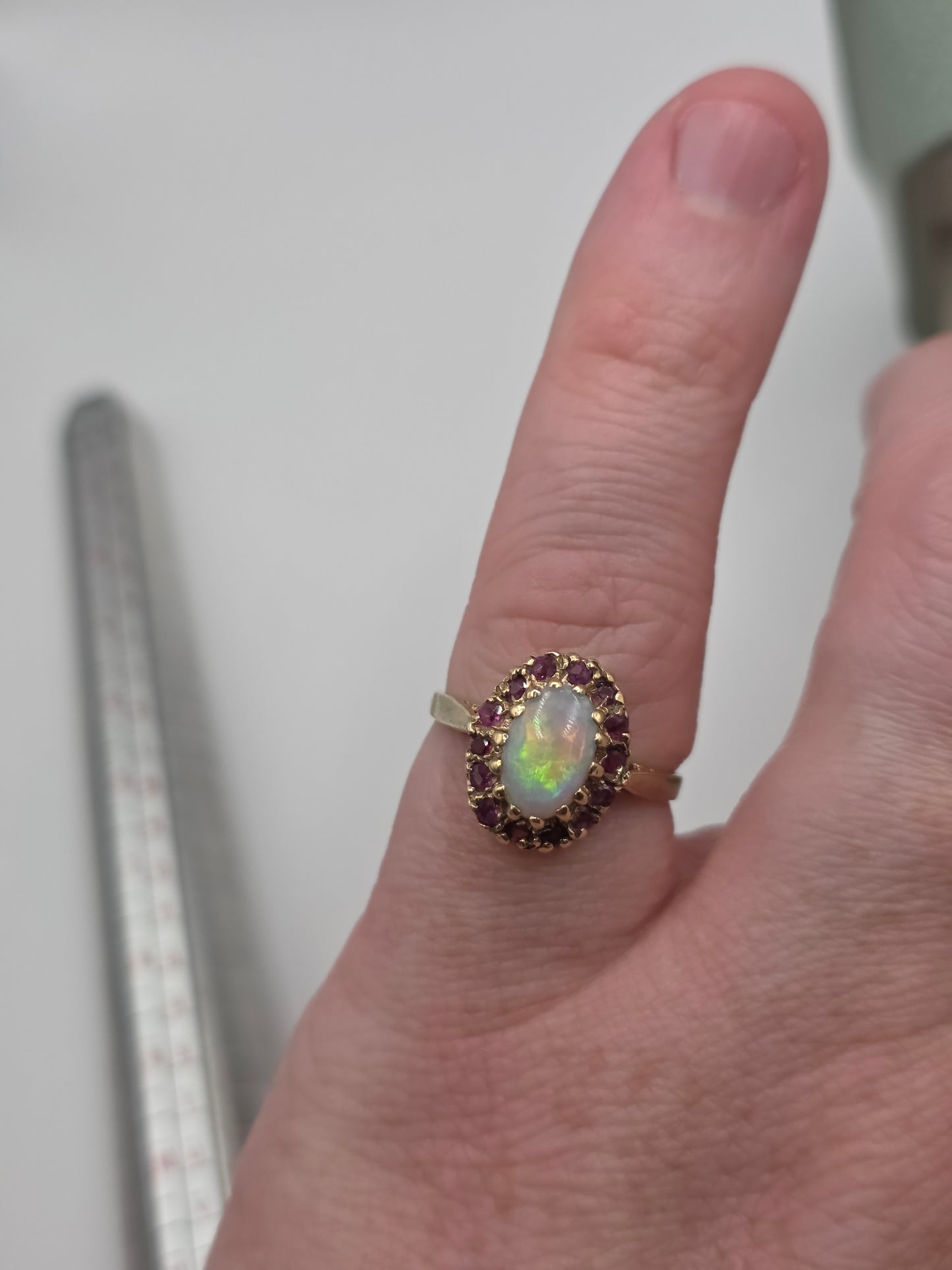 9ct gold opal and ruby ring