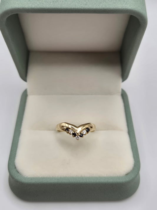 9ct gold sapphire and cz double wishbone ring