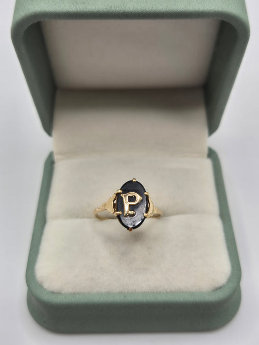 9ct gold onyx initial ring