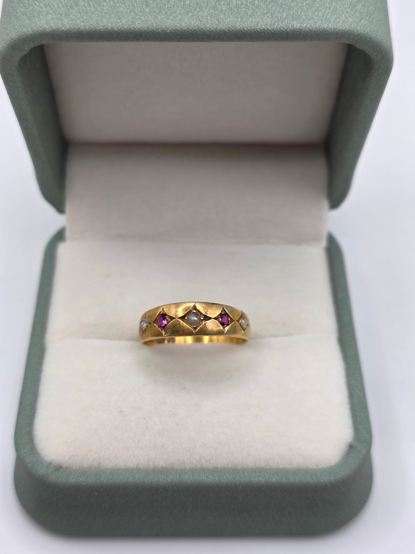 Antique 15ct gold ruby and pearl gypsy ring